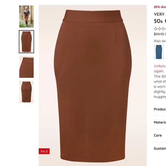 Very cherry 50s Classic Pencil Skirt in Cognac - Picture 1 of 6